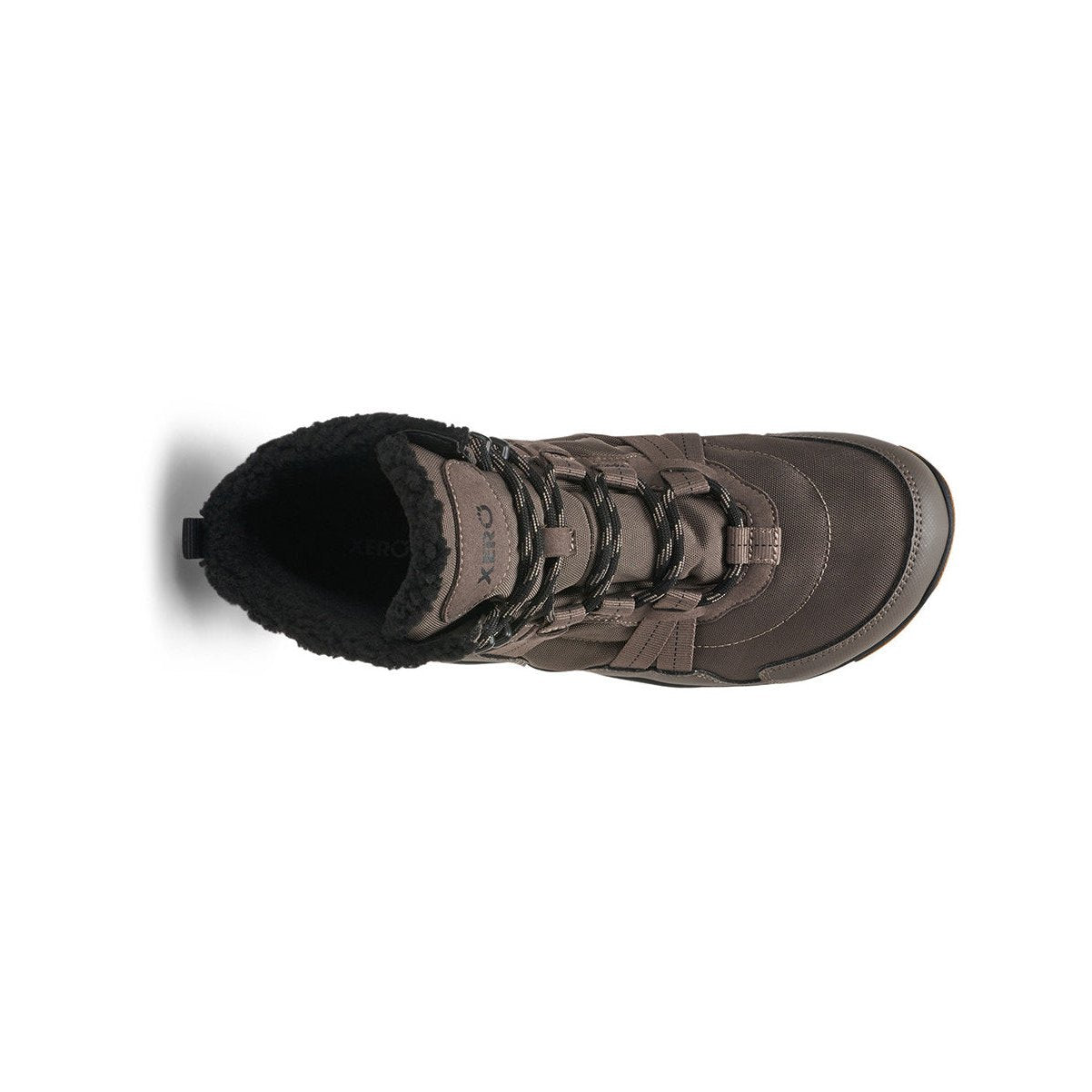 Xero Shoes Alpine Men Taupe Barfußschuhe Schneestiefel für den Winter, Ansicht von oben. Leichte, flexible Winterstiefel in Taupe, die natürlichen Komfort und Wärme bieten. Erhältlich in unserem Onlineshop für Barfußschuhe.