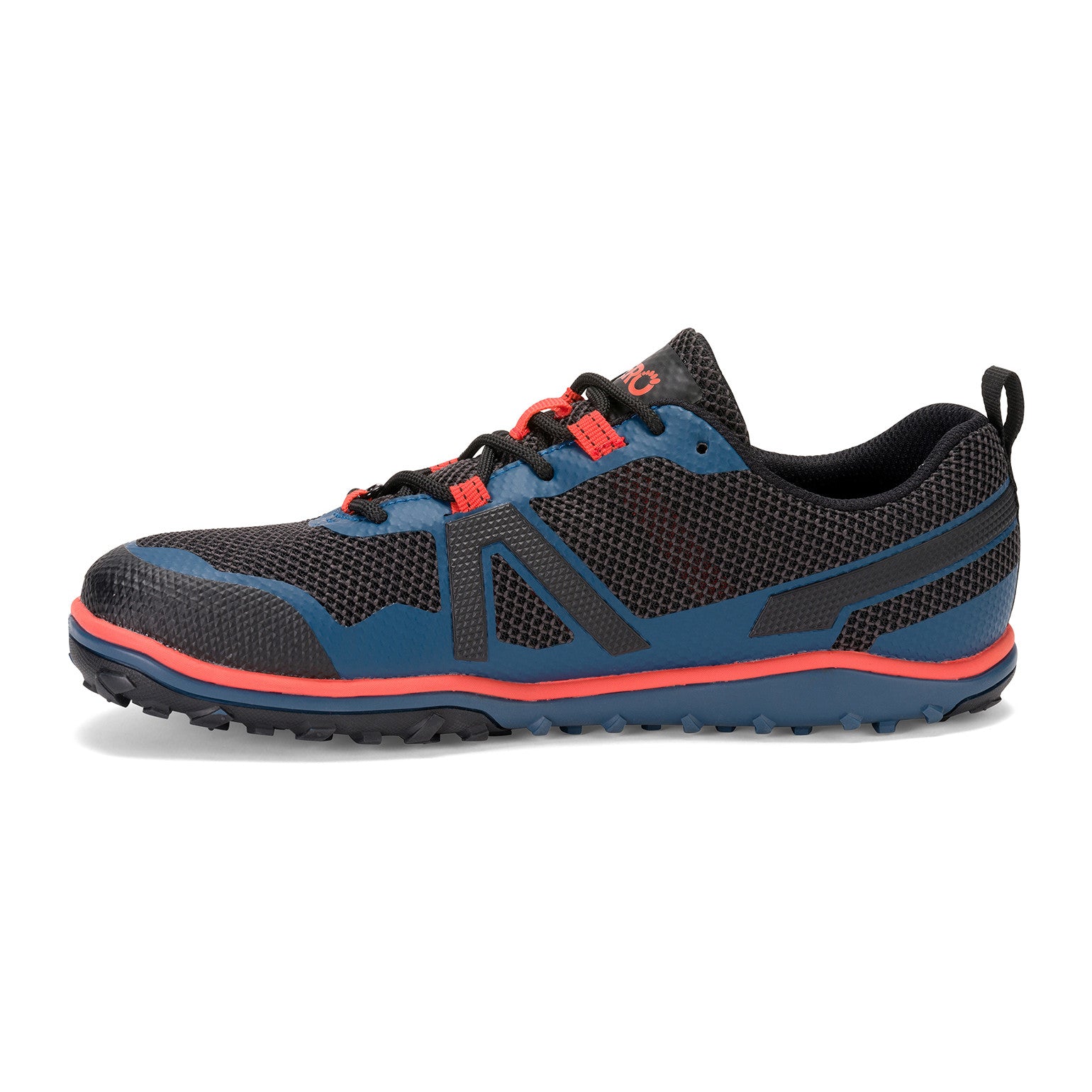 Linke Ansicht der Xero Shoes Scrambler Low Barfußschuhe in Legion Blue für Herren als Wanderschuhe im Onlineshop für Barfußschuhe