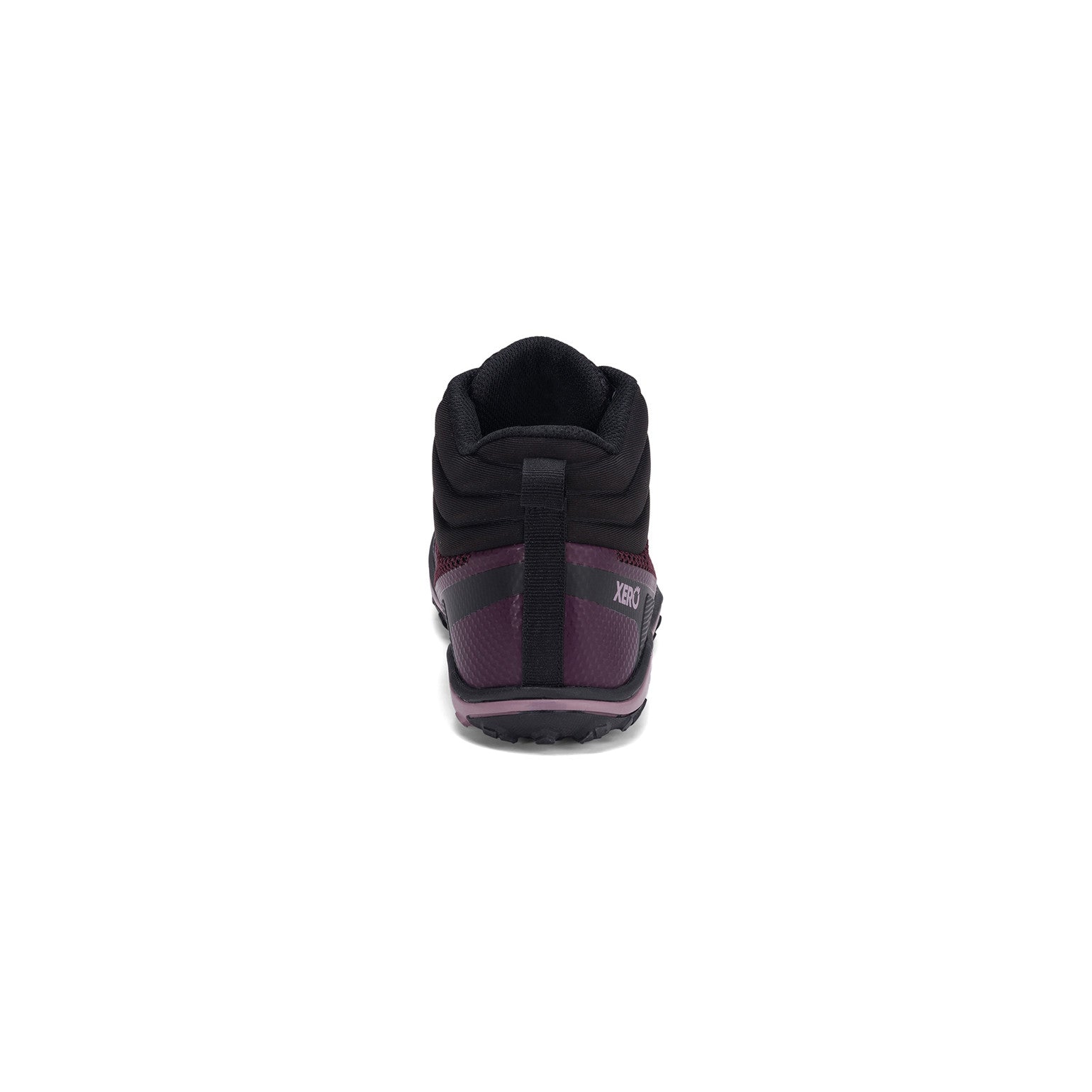Xero Shoes Scrambler Mid Barfußschuhe, Wanderschuhe für Damen, Rückansicht in Black Fig im Onlineshop für Barfußschuhe