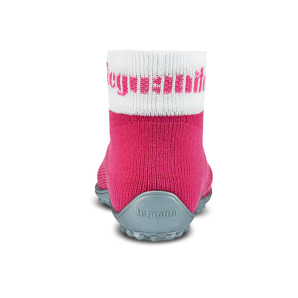 Leguanito Barfußschuhe für Kinder von Leguano in Pink – Sockenschuhe, Rückansicht, erhältlich im barfusswelteb.com Barfußschuhe Onlineshop