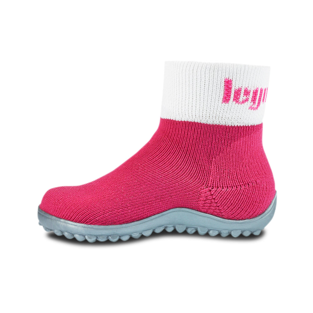 Leguanito Barfußschuhe für Kinder von Leguano in Pink – Sockenschuhe, Seitenansicht von links, erhältlich im barfusswelteb.com Barfußschuhe Onlineshop