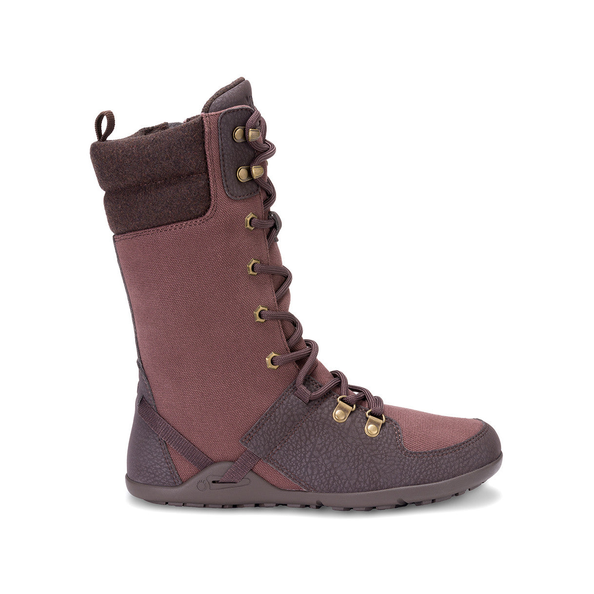 Xero Shoes Mika Barfußschuhe Winterschuhe in Braun-Lila von der rechten Seite im Onlineshop für Barfußschuhe, warm gefüttert und vegan