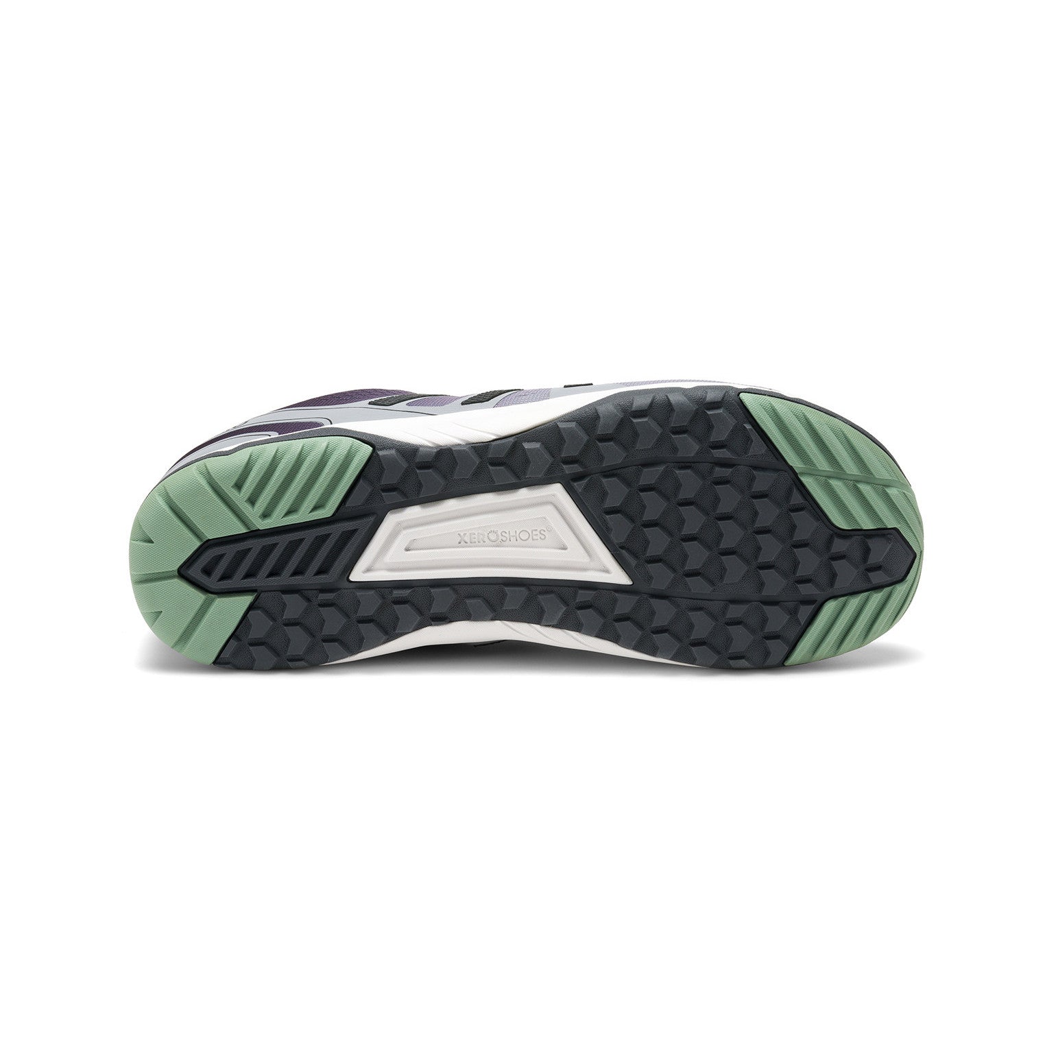Xero Shoes HFS II in Asphalt Alloy für Damen, Sohlenansicht, rutschfeste und strapazierfähige Barfuß-Laufschuhe, verfügbar im Onlineshop für Barfußschuhe