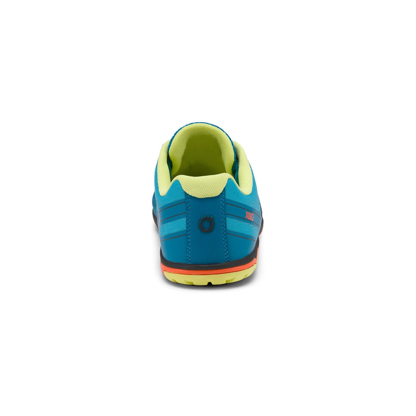 Xero Shoes HFS II 2 Damen Tidal Wave Sneaker Barfußschuhe Laufschuhe, Ansicht von hinten. Diese flexiblen Barfußlaufschuhe bieten ein barfußähnliches Laufgefühl mit optimaler Dämpfung und Unterstützung, ideal für Frauen, die ihre Laufleistung steigern möchten. Der Tidal Wave Farbton sorgt für einen frischen, modernen Look. Erhältlich in unserem Onlineshop für Barfußschuhe.