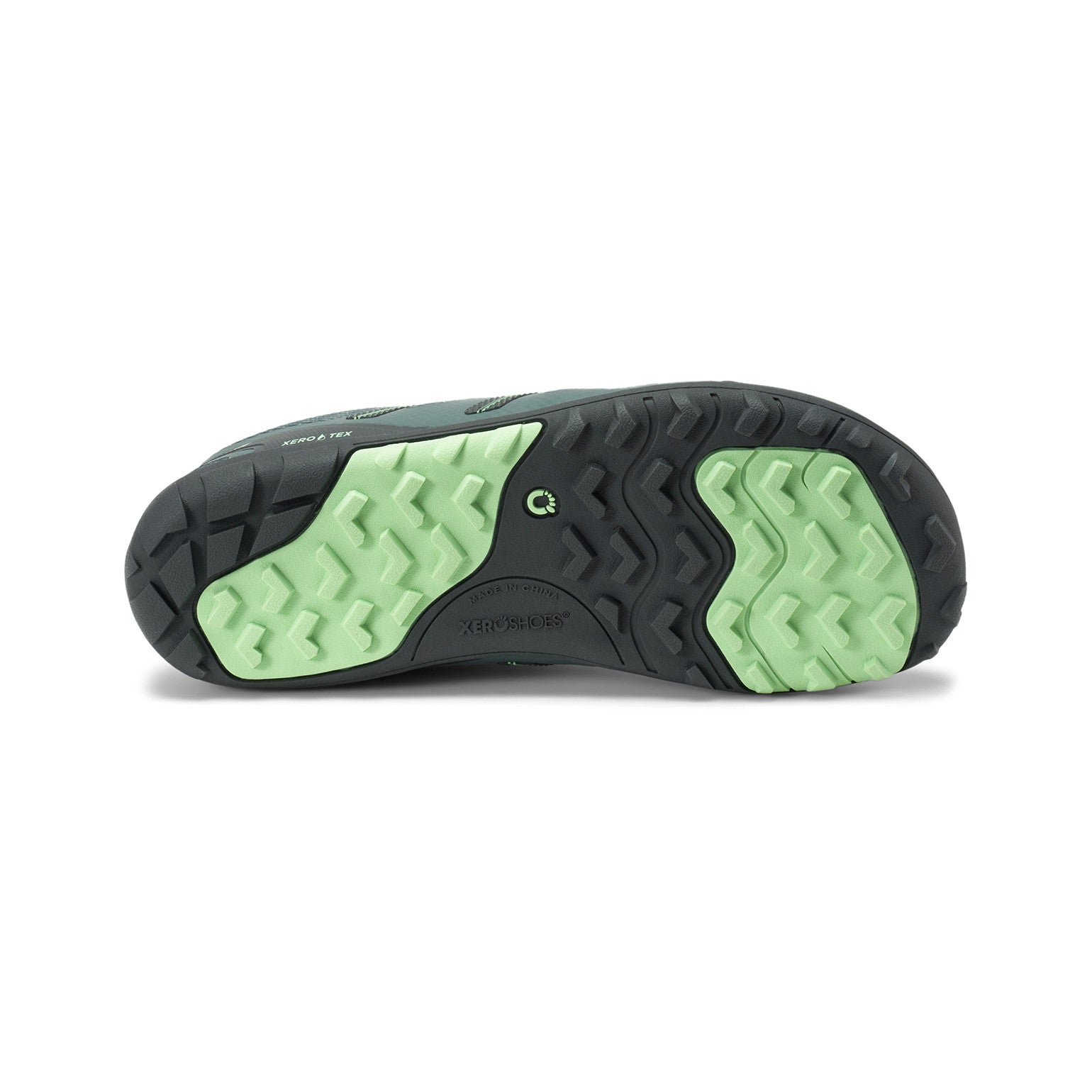 Sohlenansicht der Xero Shoes Mesa Trail WP Damen Barfußschuhe in pacific, wasserdichte Wanderschuhe im Onlineshop für Barfußschuhe
