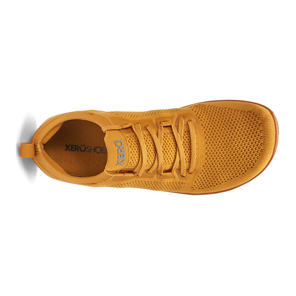 Xero Shoes Nexus Knit Herren-Barfuß-Sneaker in Gold in der Draufsicht