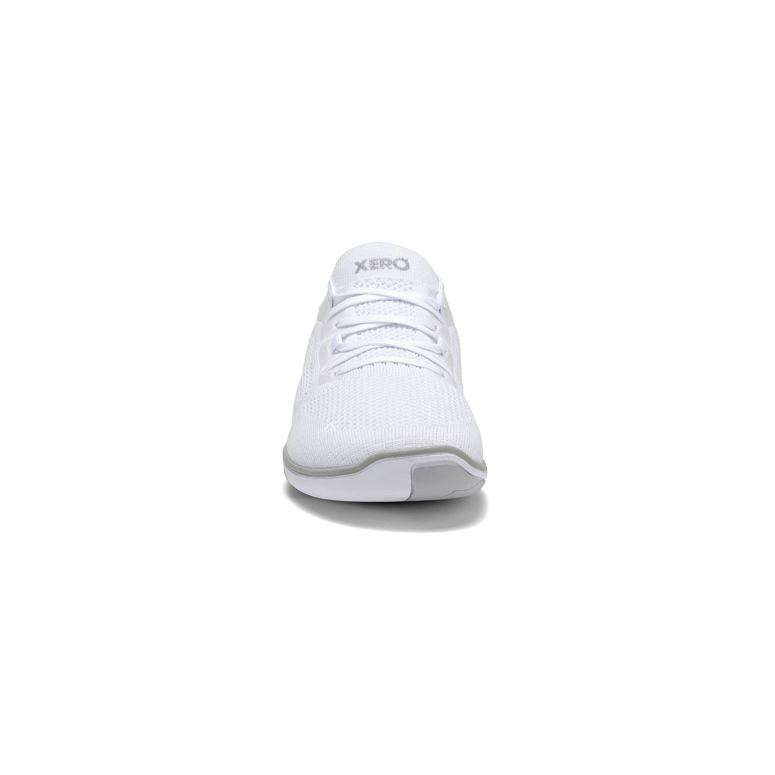 Xero Shoes Nexus Knit Sneaker in Weiß für Damen, Vorderansicht, atmungsaktiv und flexibel, perfekt für Sport und Alltag im Onlineshop für Barfußschuhe.