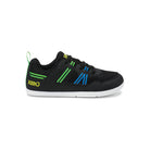 Die Xero Shoes Prio Youth in Schwarz und Lime als vielseitige Barfußschuhe für Kinder, Seitenansicht rechts, erhältlich in unserem Onlineshop für Barfußschuhe.