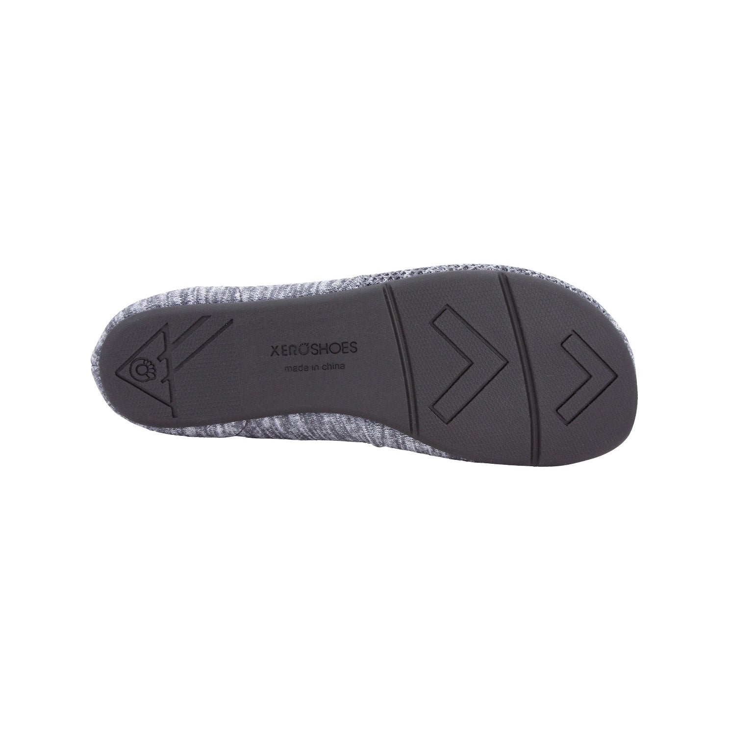 Graue Phoenix Knit Damen Ballerinas von Xero Shoes als Barfußschuhe, Sohlenansicht im Onlineshop für Barfußschuhe