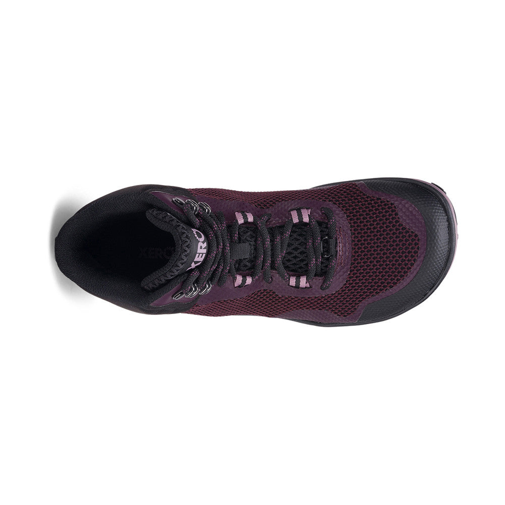 Xero Shoes Scrambler Mid Barfußschuhe, Wanderschuhe für Damen, Top-Ansicht in Black Fig im Onlineshop für Barfußschuhe