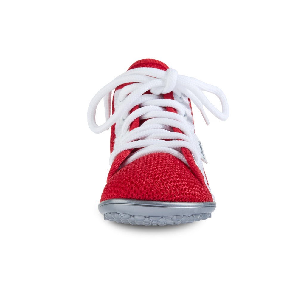leguanito aktiv plus rot Leguano Barfußschuhe für Kinder – Frontansicht, erhältlich im barfusswelteb.com Barfußschuhe Onlineshop