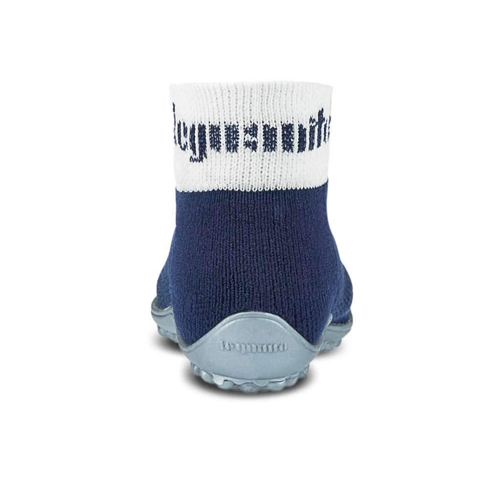 Leguanito Barfußschuhe für Kinder von Leguano in Blau – Sockenschuhe, Rückansicht, erhältlich im barfusswelteb.com Barfußschuhe Onlineshop