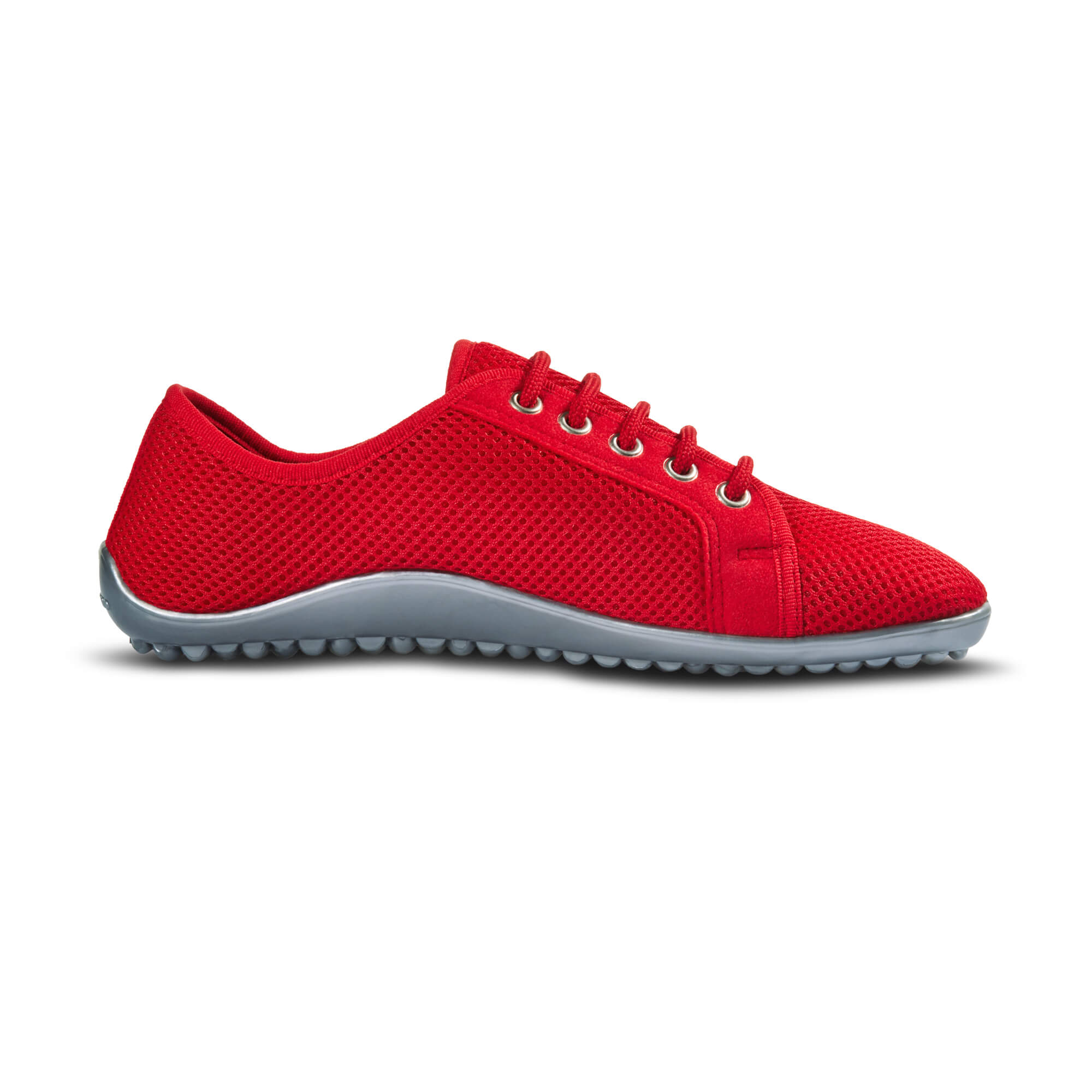 Leguano Aktiv Rot Barfußschuhe Sneaker für Damen und Herren, rechte Seitenansicht im Onlineshop für Barfußschuhe. Diese auffälligen und komfortablen Schuhe bieten hervorragenden Halt und fördern eine natürliche Fußbewegung für ein angenehmes Laufgefühl.